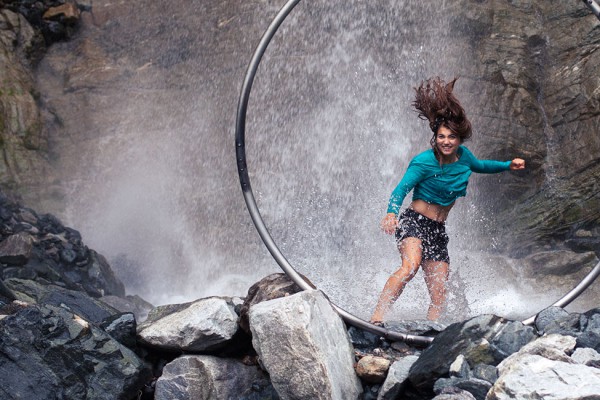 Fun with my cyr wheel in a waterfall