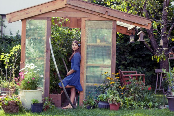 My Cyr Wheel inside the greenhouse