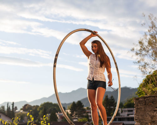 Cyr Wheel with stripy clouds