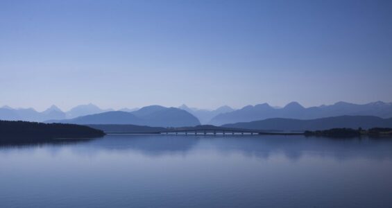 Reflecty bridge and mountains